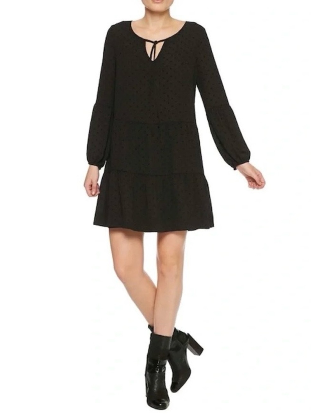 Sanctuary Black Swiss Dot Tiered Dress – Size Small